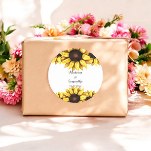 Sunflower Wedding Yellow White Floral Classic Round Sticker