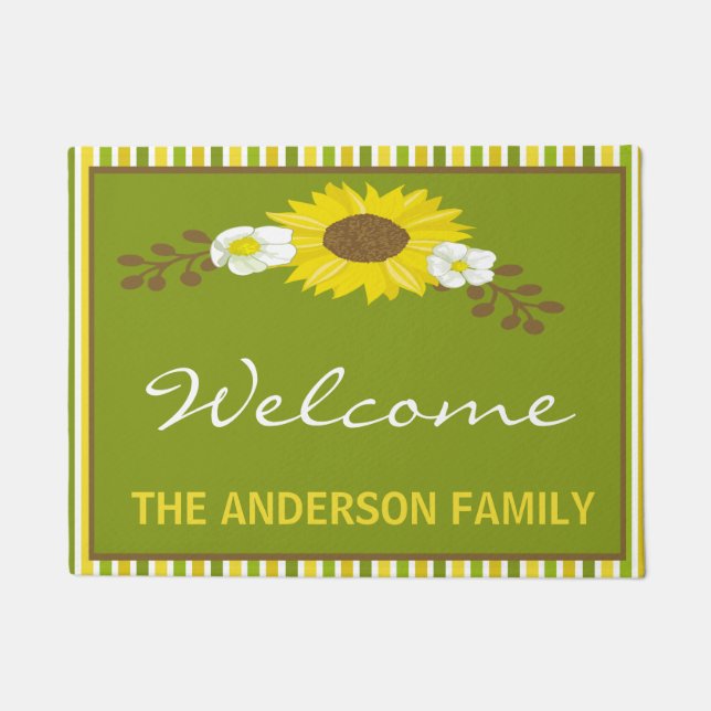 Sunflower Welcome Personalised Door Mat (Front)