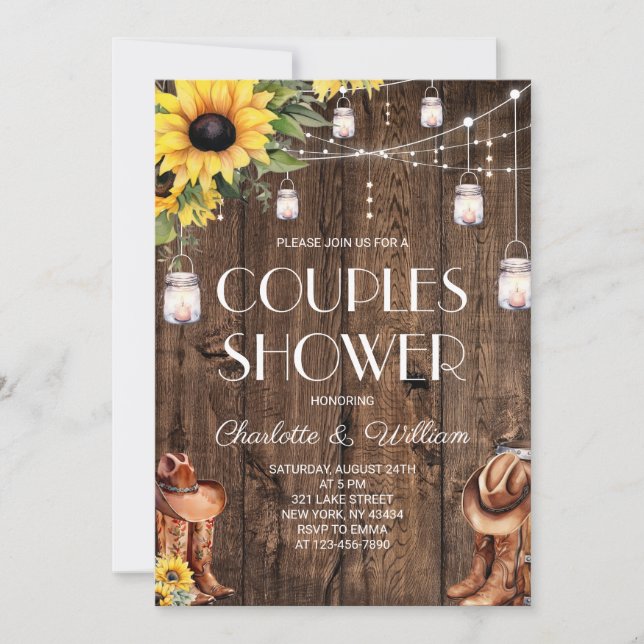 Sunflower Western Couples Shower Invitation (Front)