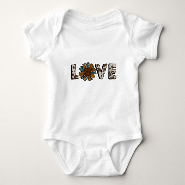 Sunflower Western Love Boho Summer Animal Print Baby Bodysuit (Front)