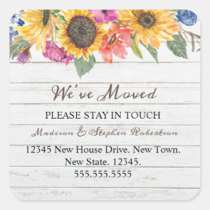 Sunflower  We've Moved   Change of Address Square Sticker