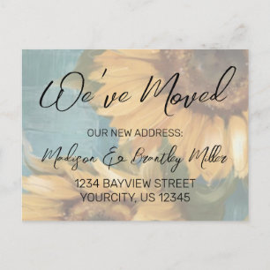 Sunflower We've Moved Handwritten Calligraphy Postcard