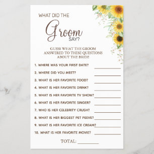 Sunflower What groom say Bridal shower game card