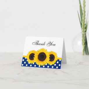 Sunflower White and Blue Polka Dot Thank You