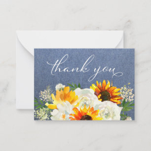 Sunflower & White Floral Jean 2B Small Thank You Card