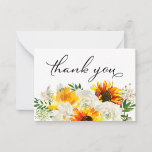 Sunflower & White Floral White 2B Small Thank You Card