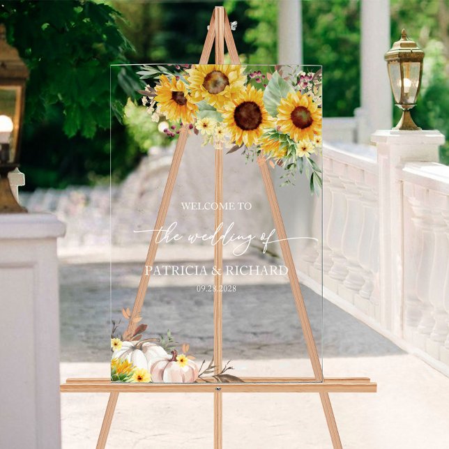 Sunflower White Pumpkin Fall Wedding Welcome Acrylic Sign (Creator Uploaded)