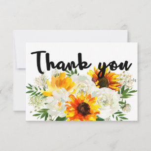 Sunflower & White Rose Thank You Card