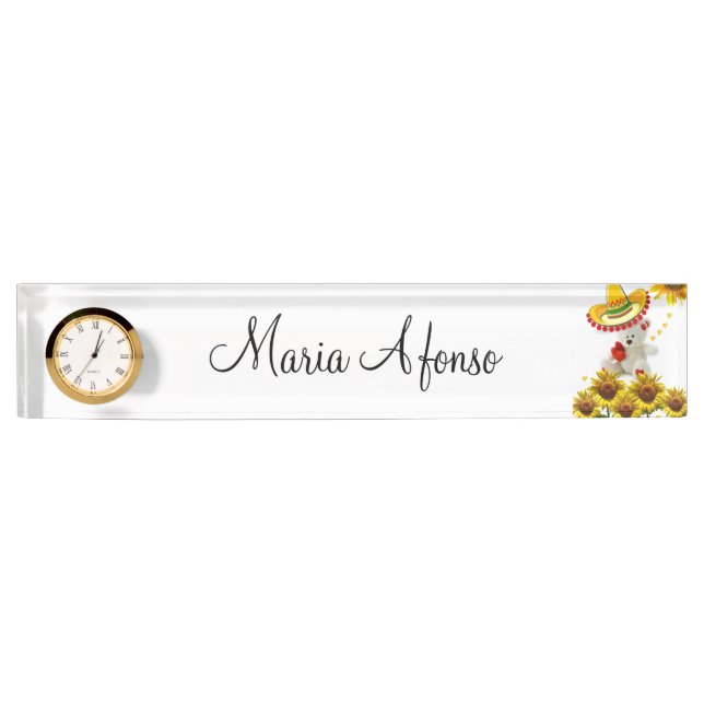 Sunflower White Teddy Bear Desk Nameplate (Front)