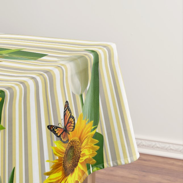 Sunflower White Tulip ButterflyTablecloth Tablecloth (In Situ)