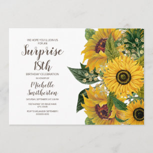Sunflower White Yellow Surprise 18th Birthday Invitation