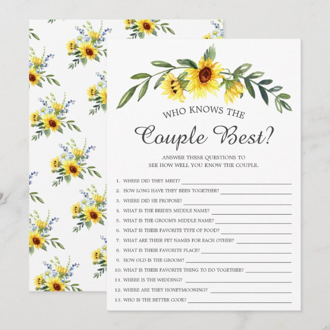 Sunflower Who Knows the Couple Best Game Invitation (Front/Back)