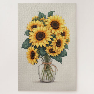 Sunflower Wildflower Botanical Art Jigsaw Puzzle