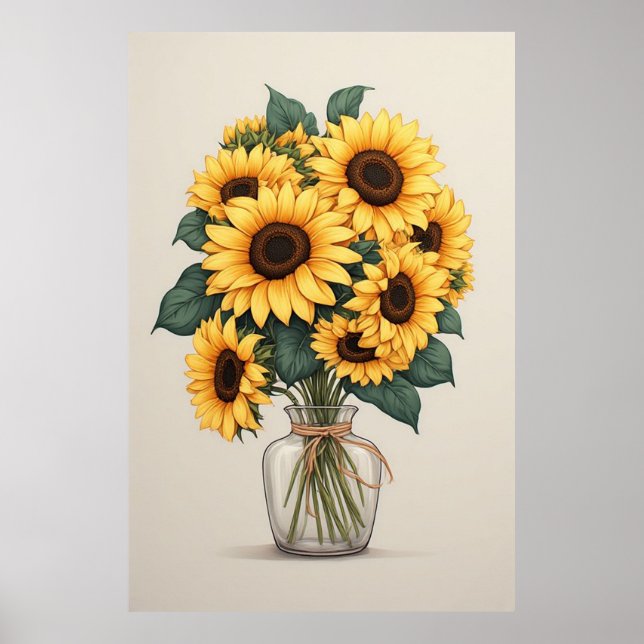 Sunflower Wildflower Botanical Art Poster (Front)