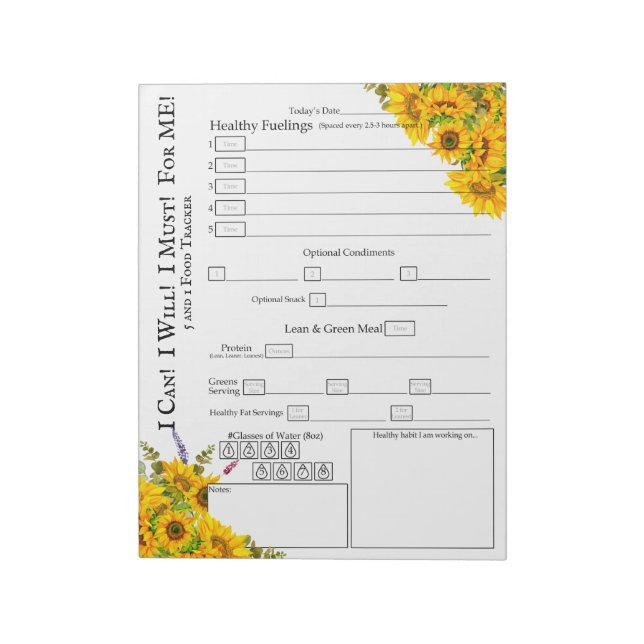 Sunflower Wildflower Corner Design Food Tracker Notepad (Rotated)