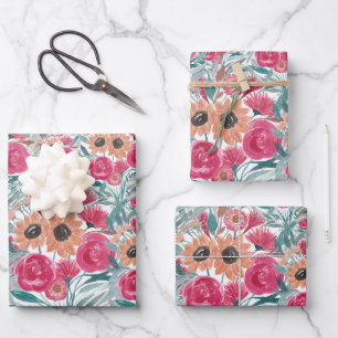Sunflower Wildflower Watercolor Floral Pattern Wrapping Paper Sheet