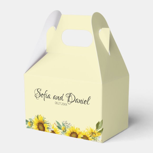 Sunflower  wildflower wedding yellow favour box (Front Side)
