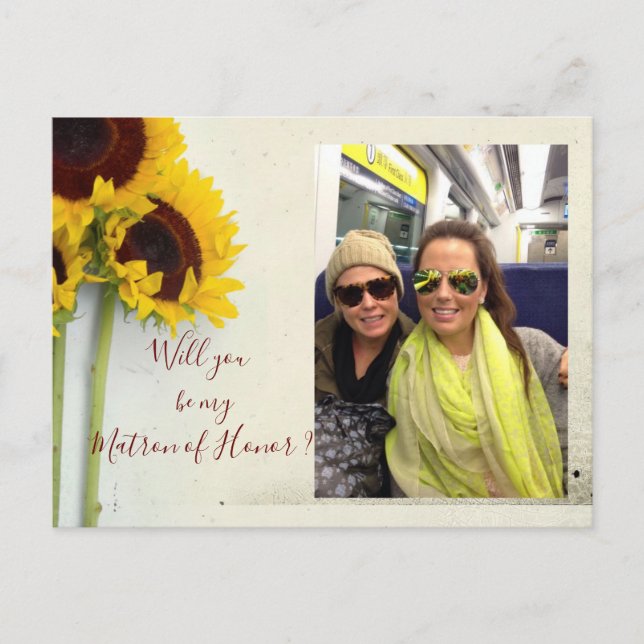Sunflower Will You Be My Bridesmaid Invitation Postcard (Front)