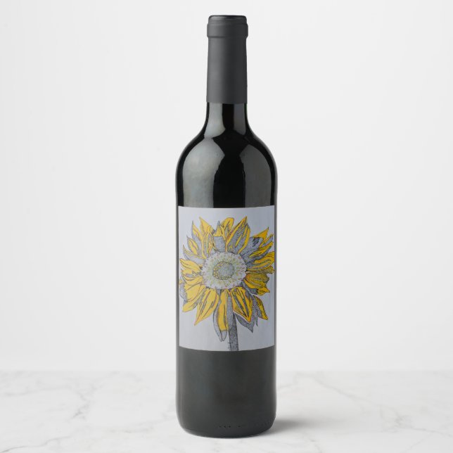 Sunflower, Wine bottle labels, Artwork, Yellow Art Wine Label (Front)