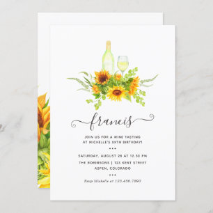 Sunflower Wine Tasting Birthday Party Invitation