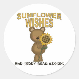 Sunflower Wishes Teddy Bear Kisses Classic Round Sticker