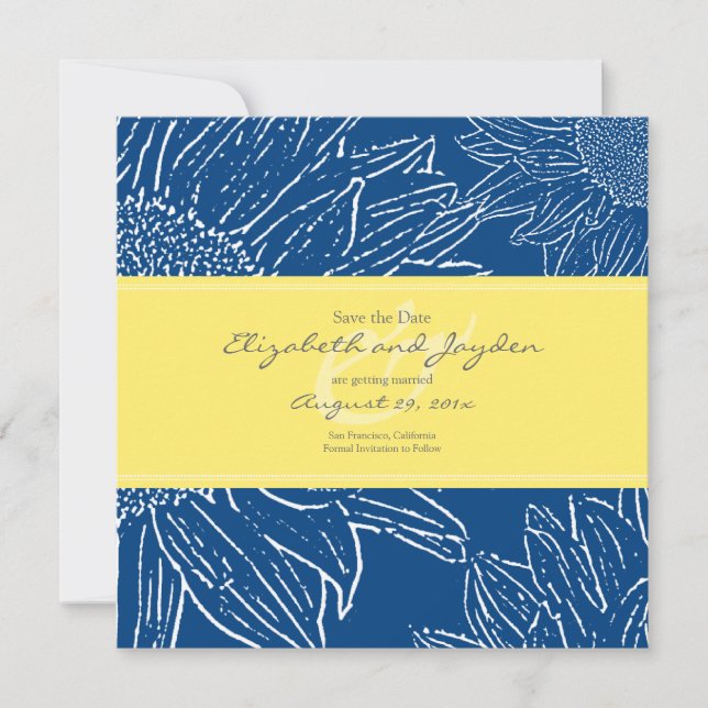 Sunflower with Band Save the Date: Navy Yellow Date (Front)