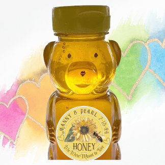 Sunflower with Bee mini Honey Bear Label Wedding