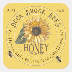 Sunflower with Bees Honey Bear Label 8 & 12 oz