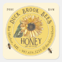 Sunflower with Bees Honey Label