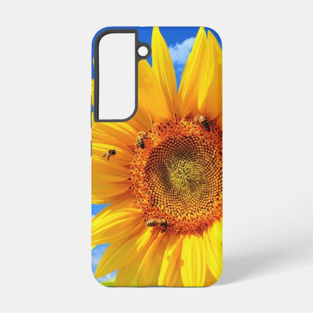 Sunflower with Bees on Blue Sky Samsung Galaxy S22 Case (Back)