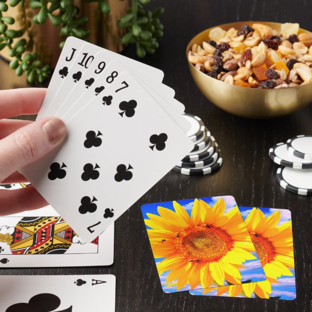Sunflower with Bees Playing Cards (In Situ)