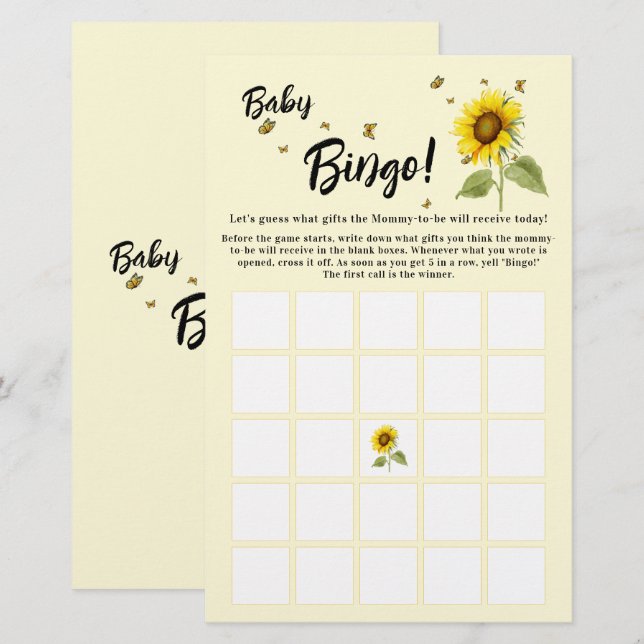 Sunflower with Butterflies Baby Bingo Game Flyer (Front/Back)