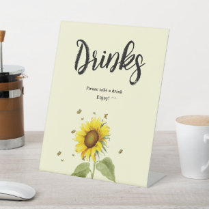 Sunflower with Butterflies Baby Shower Drinks Pedestal Sign