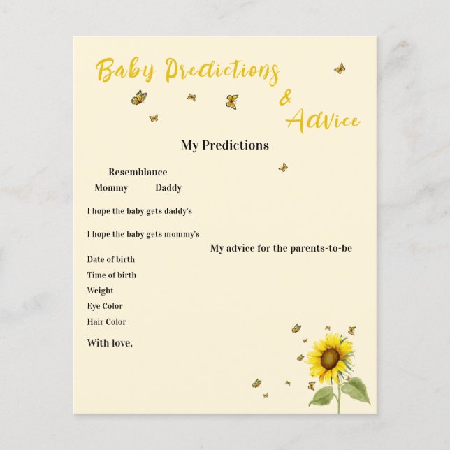 Sunflower with Butterflies Baby Shower Game Flyer (Front)