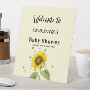 Sunflower with Butterflies Baby Shower Welcome Pedestal Sign