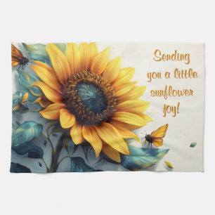 Sunflower with Butterflies with Customizable Text Tea Towel