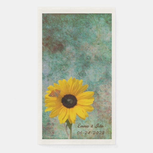 Sunflower with Butterfly Wedding Napkin (Front)