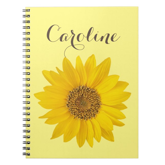 Sunflower with Custom Name Light Yellow Notebook (Front)