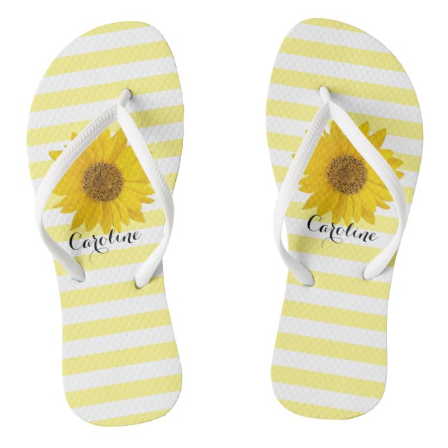 Sunflower with Custom Name Yellow Striped Jandals (Footbed)