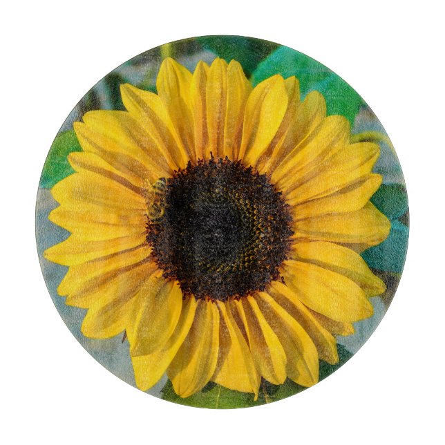 Sunflower with Honeybee Glass Cutting Board (Front)