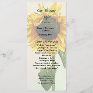 Sunflower With Peakaboo Bangs Wedding Program Programme
