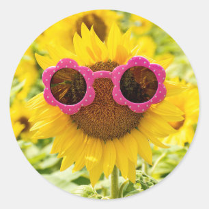 Sunflower with Sunglasses  Classic Round Sticker