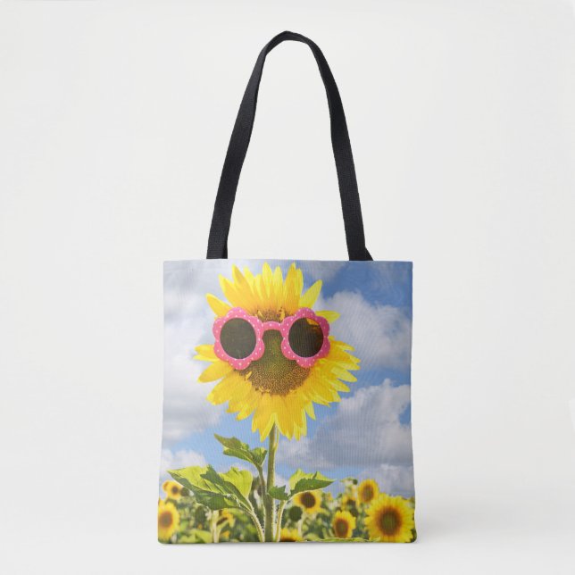 sunflower with sunglasses tote bag (Front)
