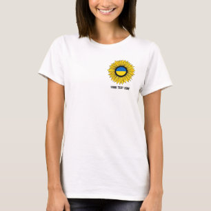 Sunflower with Ukrainian flag. Custom text T-Shirt