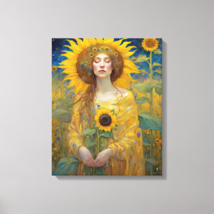 Sunflower  Woman Art Nouveau Painting Canvas Print