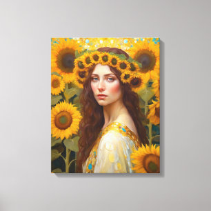 Sunflower Woman with Hair Wreath Canvas Print