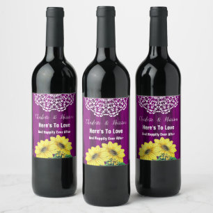 Sunflower Wood Lace Rustic Country Barn Wine Label