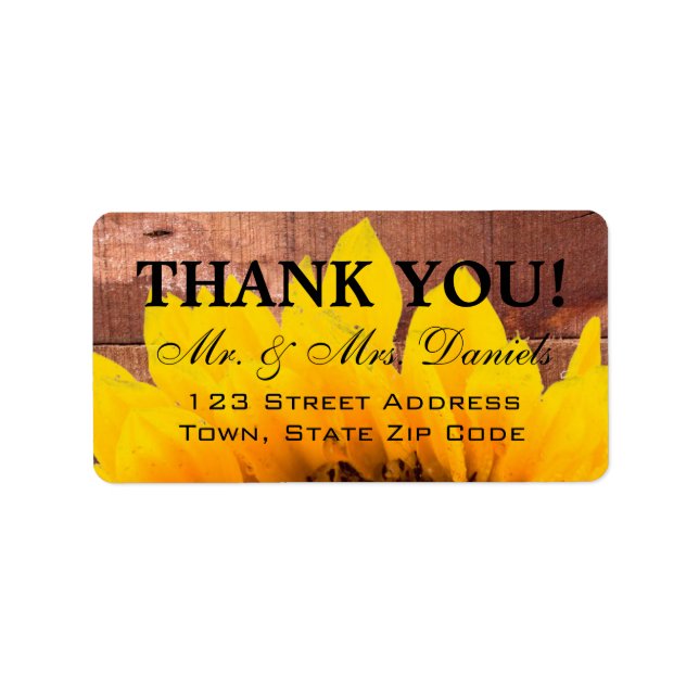 Sunflower Wood Rustic Wedding Thank You Label (Front)
