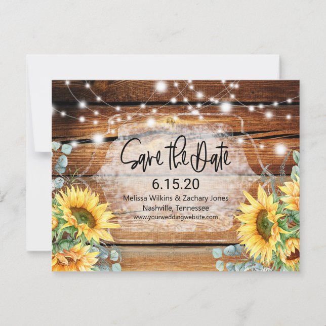 Sunflower Wood Wedding Save the Date Invitation (Front)
