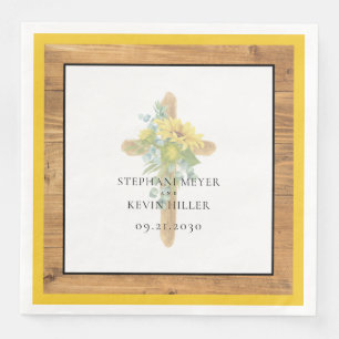 Sunflower Wooden Cross Wedding Napkin